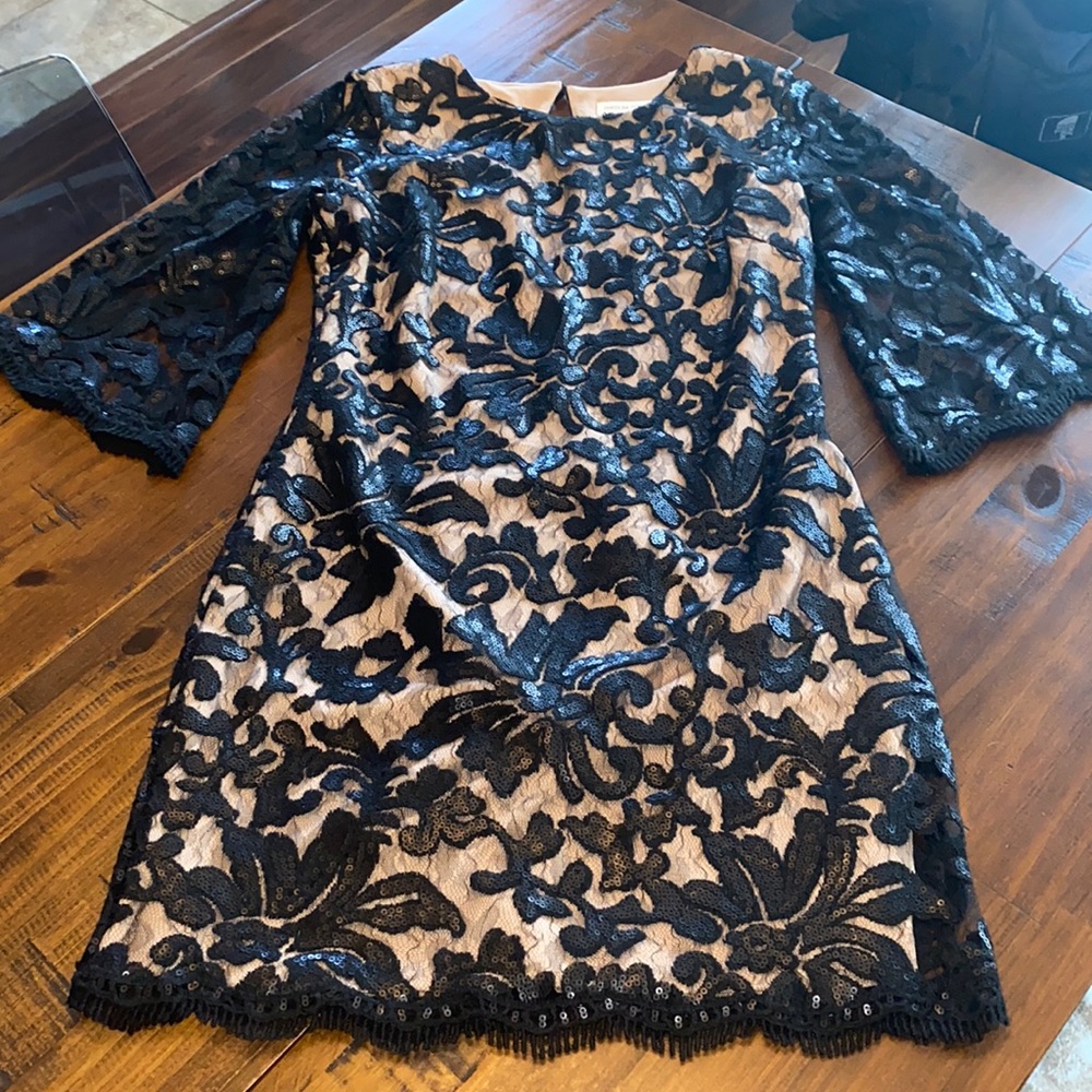 Dress the Population Black and Cream Mini Dress